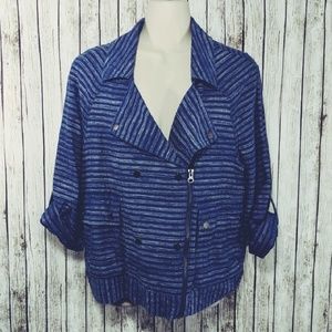 LOFT Striped Chambray Moto Jacket Sz M